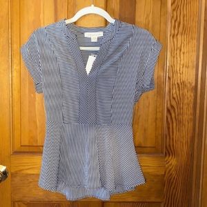 5/$25 🎆 NWT Monteau Los Angeles Navy and White Striped Peplum Top, Size Small